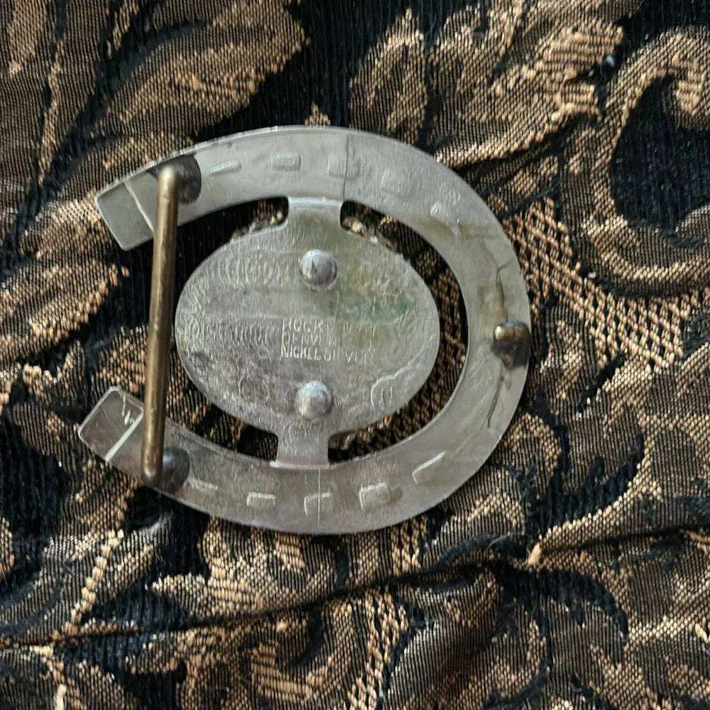 Rockmount Gold Horseshoe Belt Buckle with Dancing Couple Detail